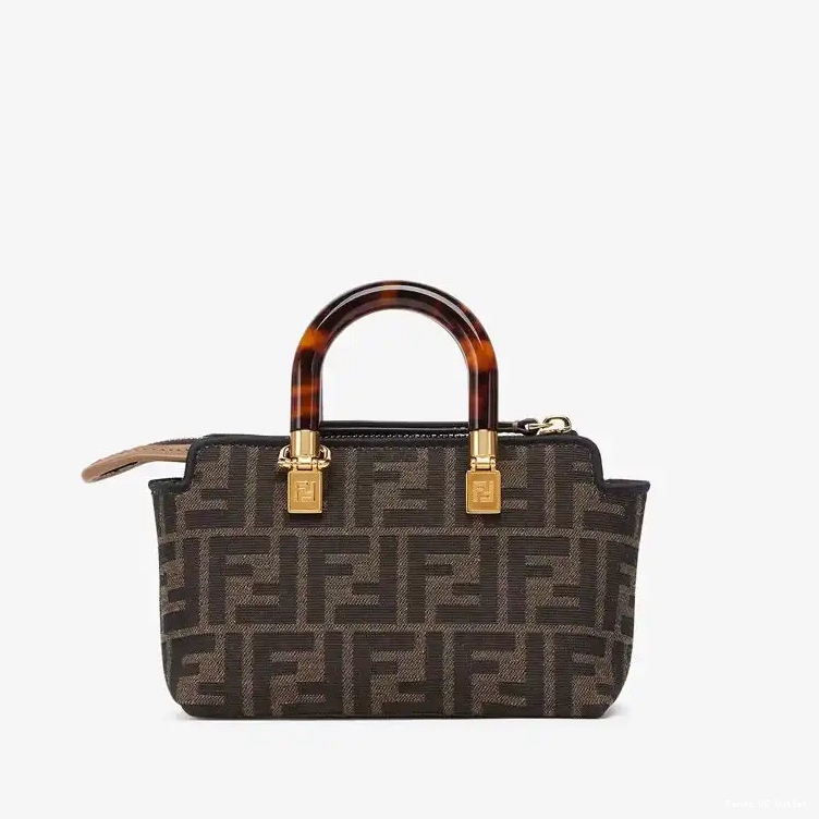 Affordable HOT Logo ROMA Motif Way Brown The FF By Fabric Fendi In Boston Mini Bag 0610